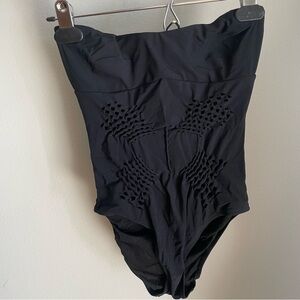 vintage Gianfranco Ferre strapless one piece swimsuit with laser cut detail